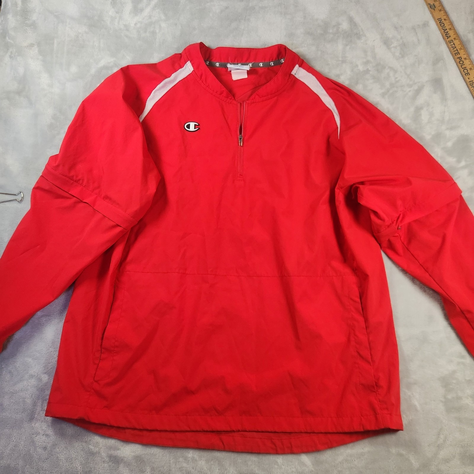 Champion Mens Windbreaker Size L Red Pull Over 1/4 Zip Lightweight